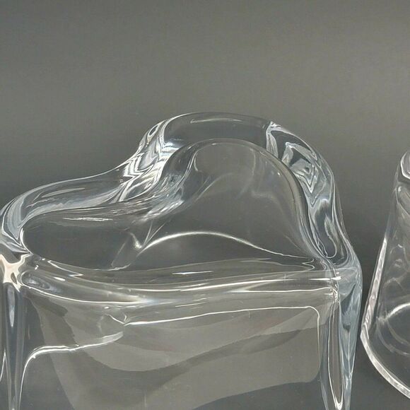 2 Vintage  Heart Shape Glass Candy Valentines Dish - Made in Poland 3" x 5.5" - Picture 5 of 12
